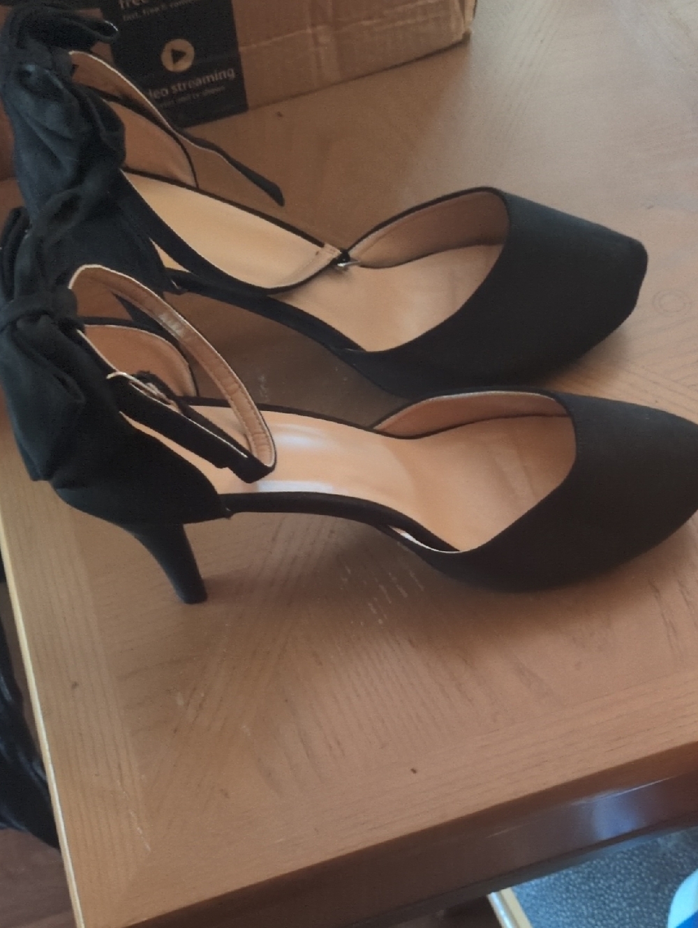 Black Bow High Heel with ankle strap size 11